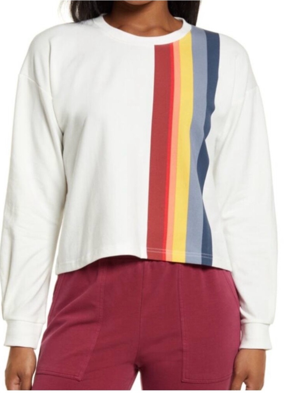 Marine Layer Tate Cropped 70’s Inspired Sweatshirt Rainbow Stripes Size Medium